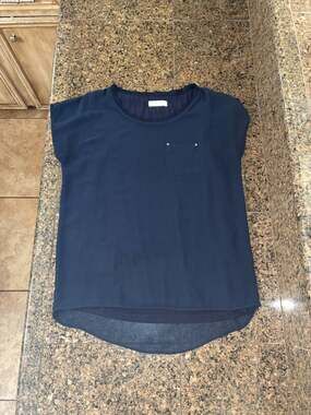 Calvin Klein Navy Blue Chiffon Pocket Blouse